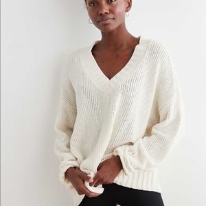 Aerie Chenille Oversized V Neck Sweater 